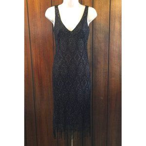 1980's Sexy Black Gold Loose Knit Fridge Dress